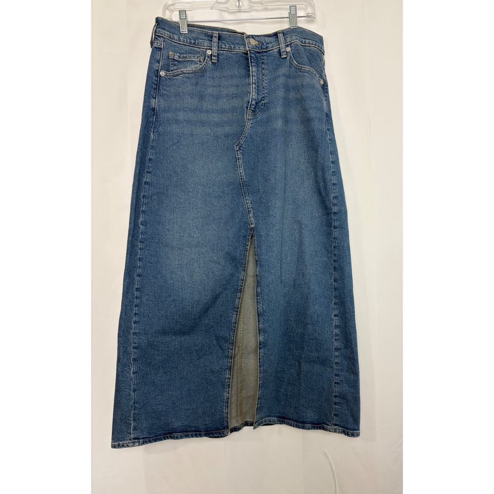 Gap NET Denim High Rise Maxi Skirt Medium Wash Front Slit 10/30 Western Festival